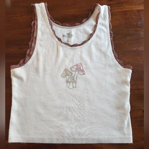 Hollister Women's Cream/Brown Tanktop Mushroom, Medium